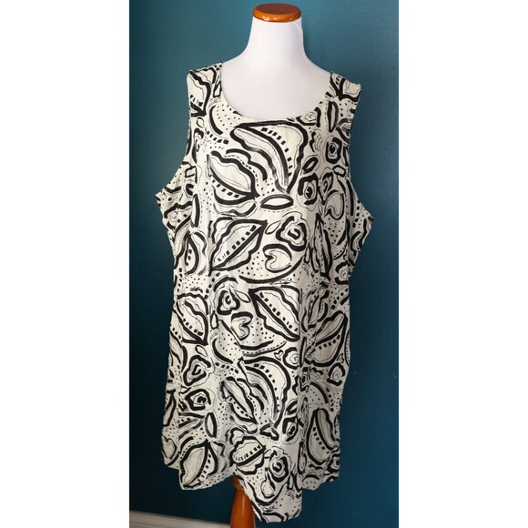 C and C California Dress Womens Plus 3X Black White Abstract Linen Sleeveless - Picture 1 of 12